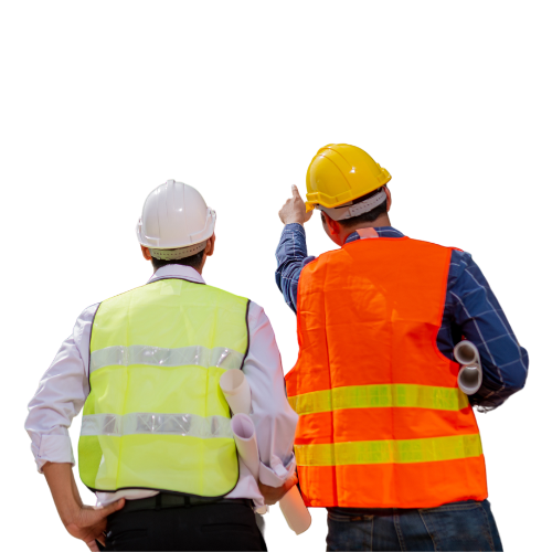 construction workers pointing up construction workers pointing up