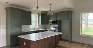 quartz island with pendant lighting