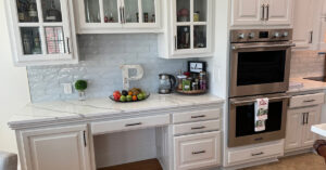 new kitchen flooring with updated lower cabinets