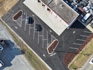 after top view of commercial parking lot