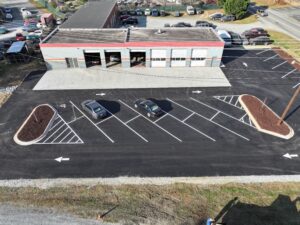 after front view of commercial parking lot