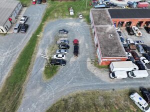 before top view of commercial parking lot