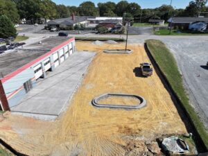 during side view of commercial parking lot